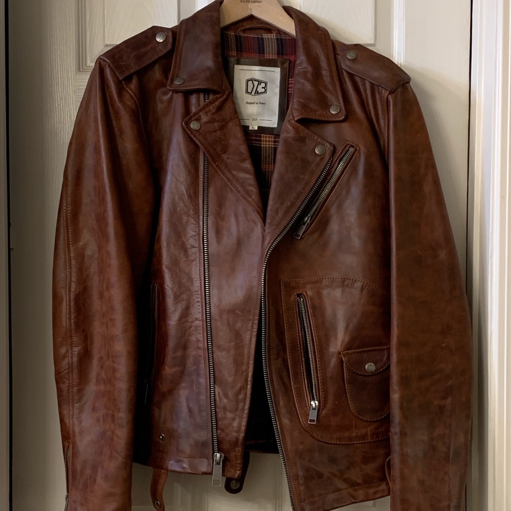 Brown leather jacket D73 sz lrg
